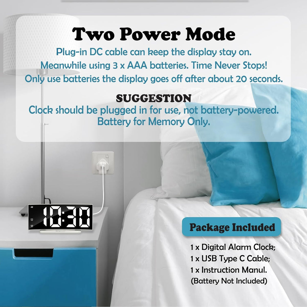 LED Digital Alarm Clock for Bedroom, Black