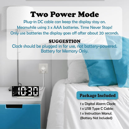 LED Digital Alarm Clock for Bedroom, Black