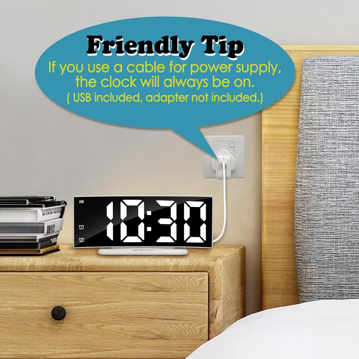 LED Digital Alarm Clock for Bedroom, Black