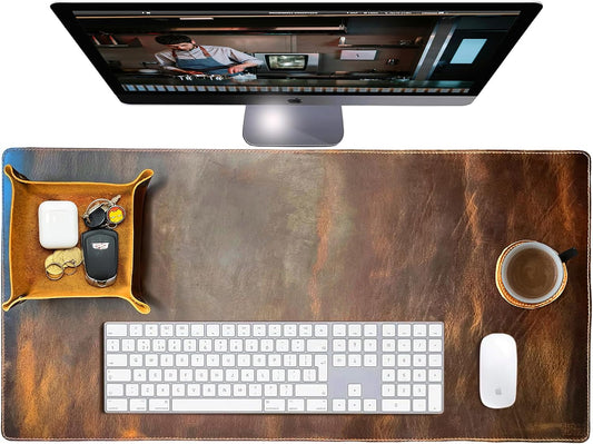 Leather Desk Mat Set (32x16) - Full Grain Large Computer Gaming Mouse Pad