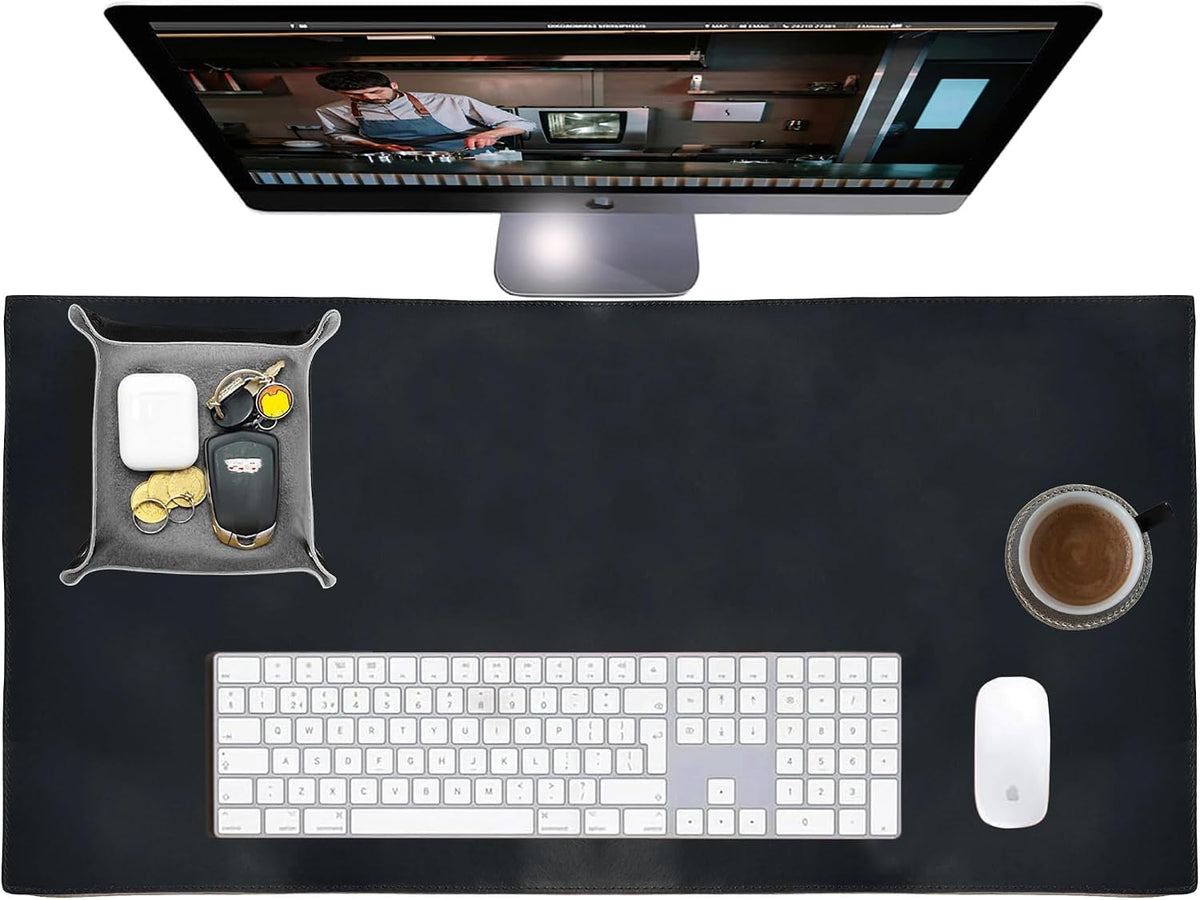 Leather Desk Mat Set (32x16) - Full Grain Large Computer Gaming Mouse Pad