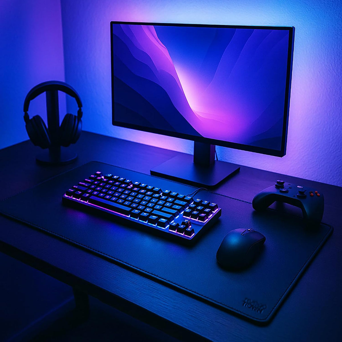 Leather Desk Mat Set (32x16) - Full Grain Large Computer Gaming Mouse Pad