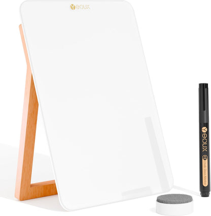Desktop Glass Whiteboard with Reversible Wood Stand 9.5"x6.7"