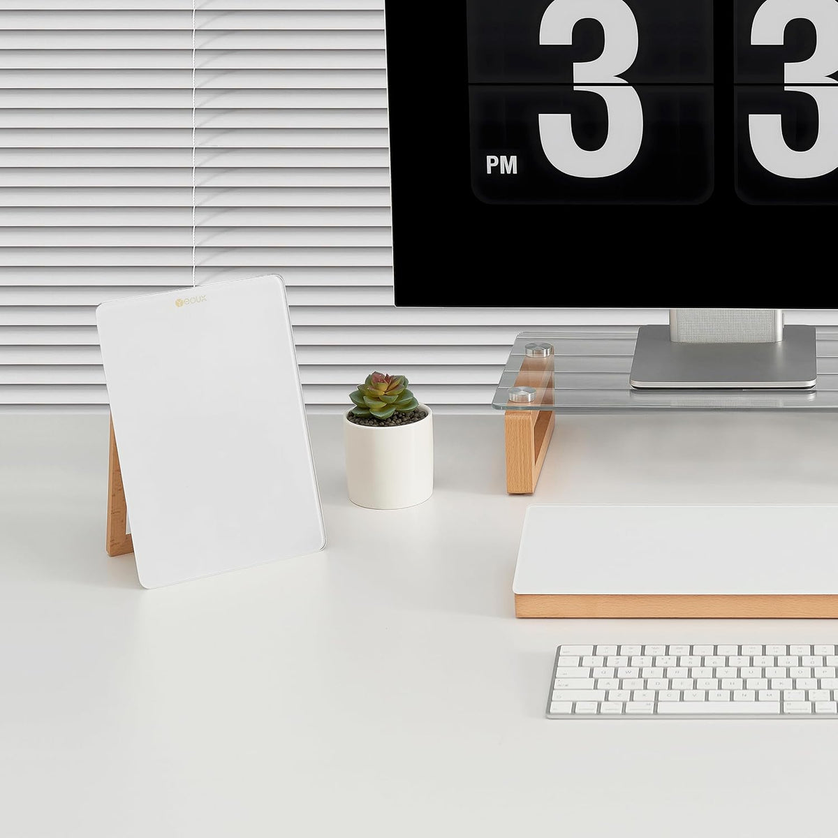 Desktop Glass Whiteboard with Reversible Wood Stand 9.5"x6.7"
