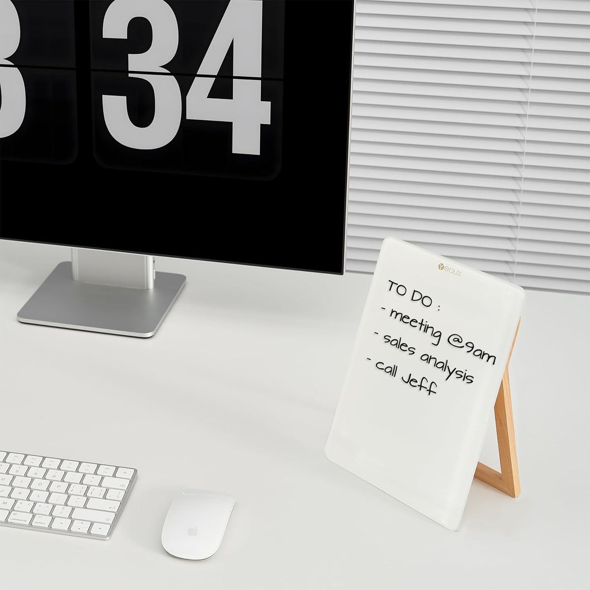 Desktop Glass Whiteboard with Reversible Wood Stand 9.5"x6.7"