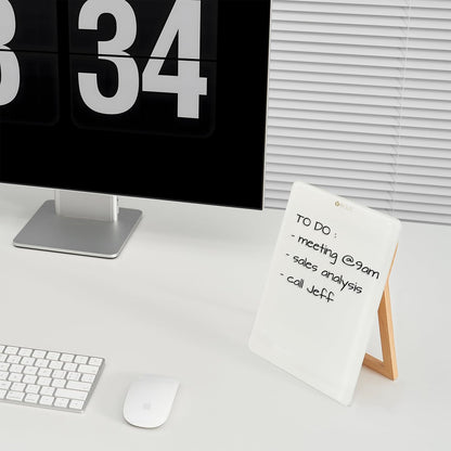 Desktop Glass Whiteboard with Reversible Wood Stand 9.5"x6.7"