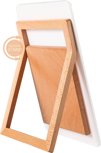 Desktop Glass Whiteboard with Reversible Wood Stand 9.5"x6.7"