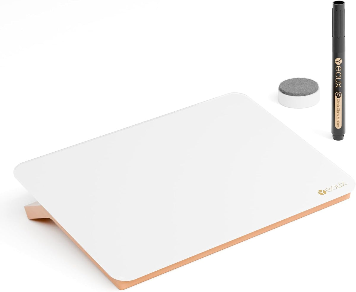 Desktop Glass Whiteboard with Reversible Wood Stand 9.5"x6.7"