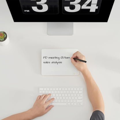 Desktop Glass Whiteboard with Reversible Wood Stand 9.5"x6.7"