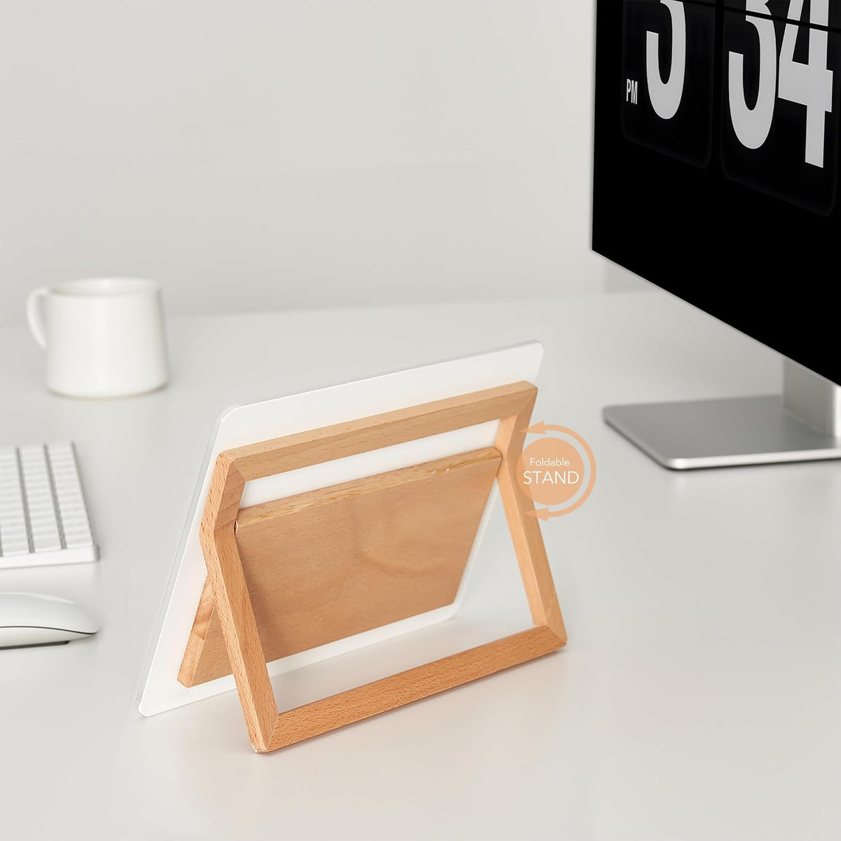 Desktop Glass Whiteboard with Reversible Wood Stand 9.5"x6.7"