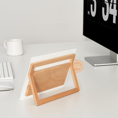 Desktop Glass Whiteboard with Reversible Wood Stand 9.5"x6.7"