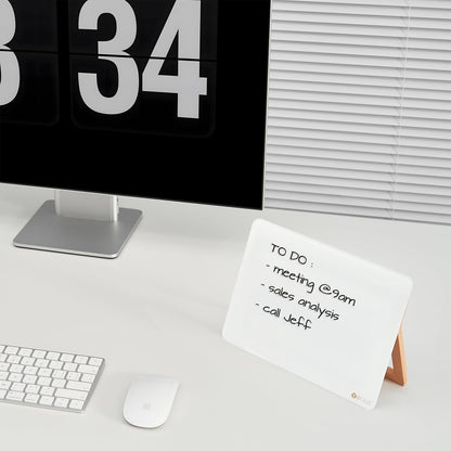 Desktop Glass Whiteboard with Reversible Wood Stand 9.5"x6.7"