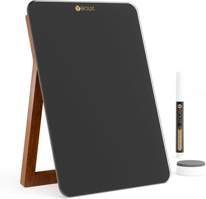 Desktop Glass Whiteboard with Reversible Wood Stand 9.5"x6.7"