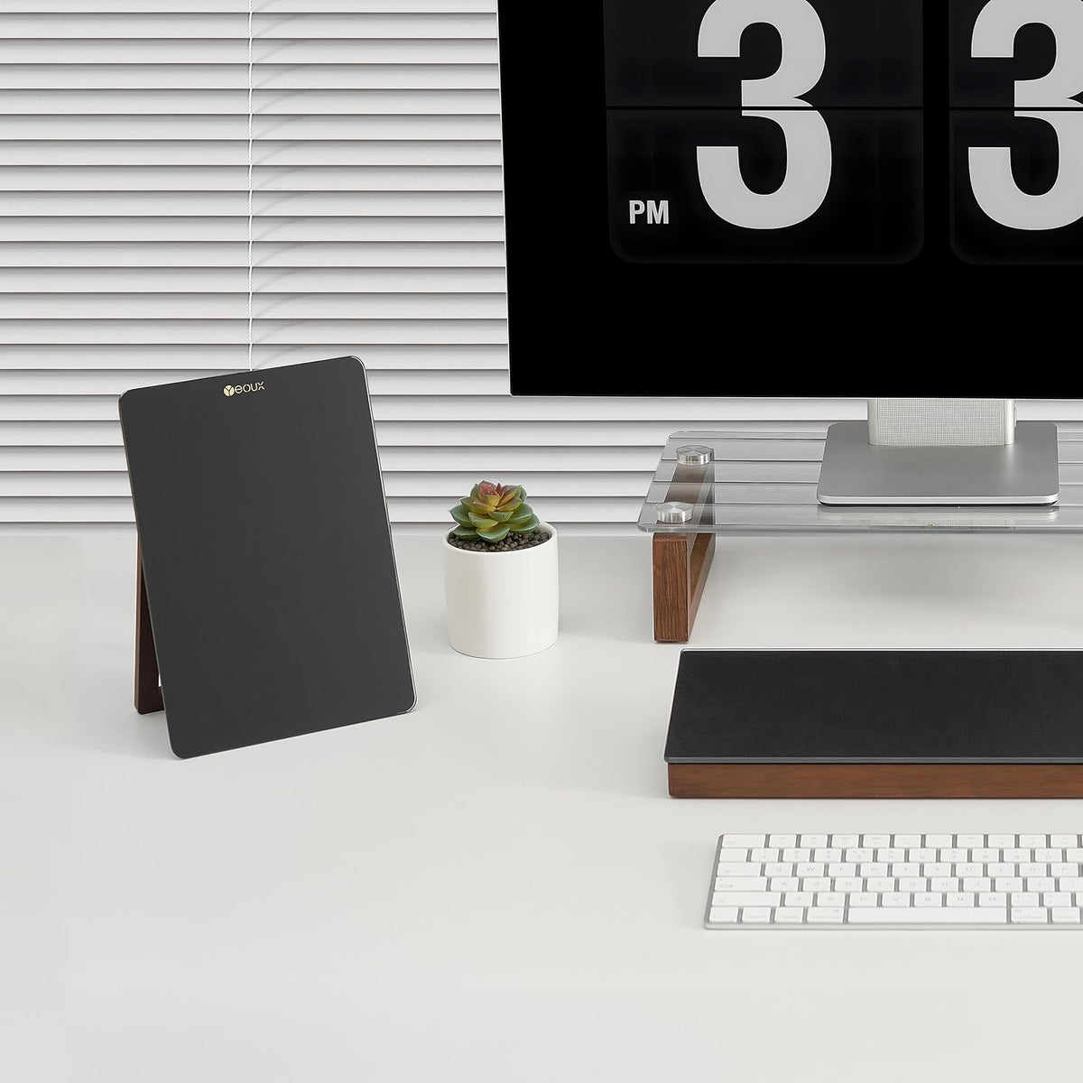 Desktop Glass Whiteboard with Reversible Wood Stand 9.5"x6.7"