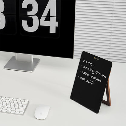Desktop Glass Whiteboard with Reversible Wood Stand 9.5"x6.7"