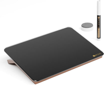 Desktop Glass Whiteboard with Reversible Wood Stand 9.5"x6.7"