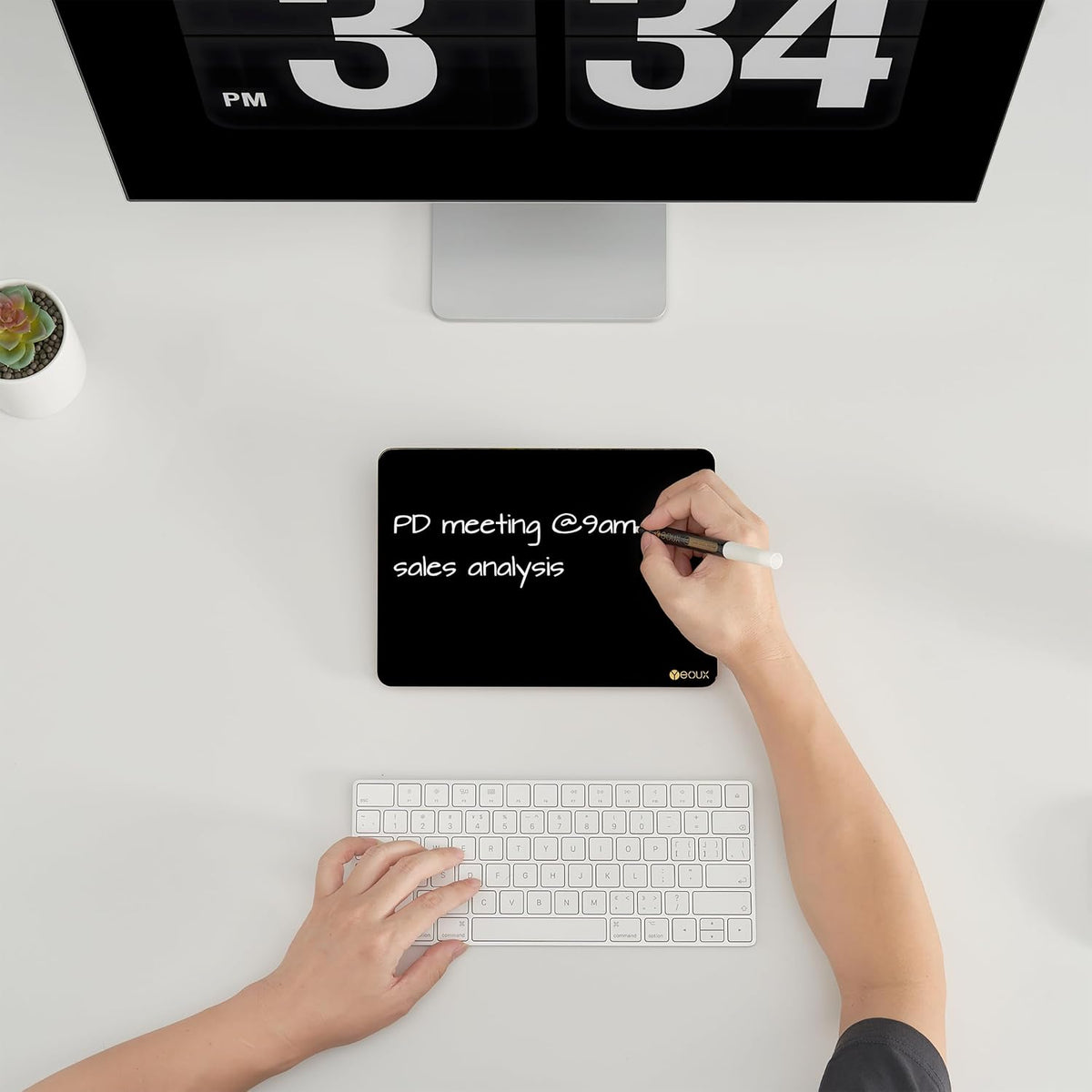 Desktop Glass Whiteboard with Reversible Wood Stand 9.5"x6.7"