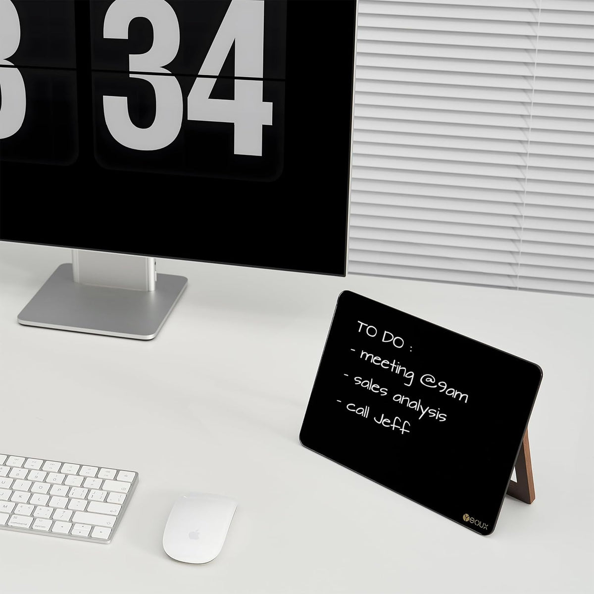 Desktop Glass Whiteboard with Reversible Wood Stand 9.5"x6.7"
