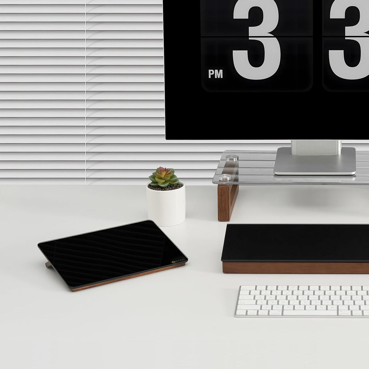 Desktop Glass Whiteboard with Reversible Wood Stand 9.5"x6.7"