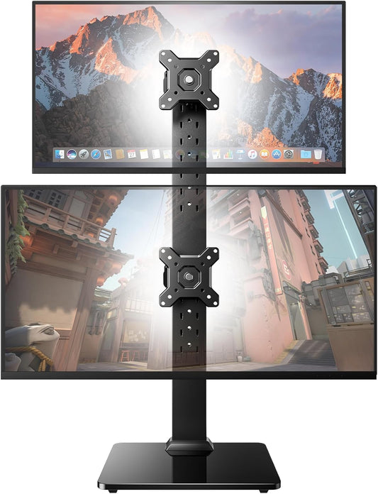 Dual Monitor Stand for 13 to 34 Inch, Max Load 44 lbs, Vertical Monitor Mount, Freestanding Monitor Riser with Swivel, Tilt, Rotation, 13 Height Settings, Max VESA 100x100