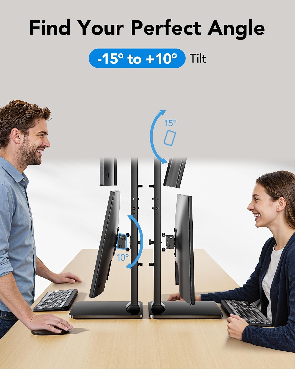 Dual Monitor Stand for 13 to 34 Inch, Max Load 44 lbs, Vertical Monitor Mount, Freestanding Monitor Riser with Swivel, Tilt, Rotation, 13 Height Settings, Max VESA 100x100
