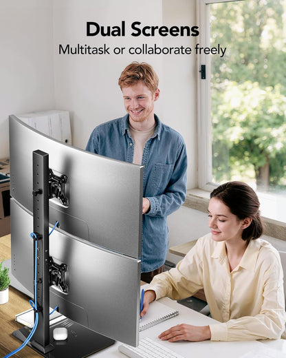 Dual Monitor Stand for 13 to 34 Inch, Max Load 44 lbs, Vertical Monitor Mount, Freestanding Monitor Riser with Swivel, Tilt, Rotation, 13 Height Settings, Max VESA 100x100