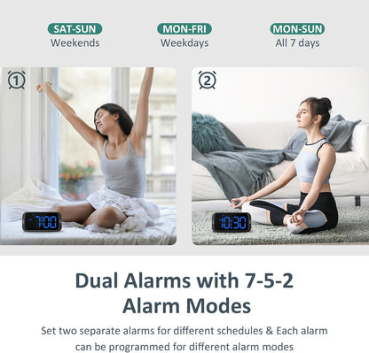 Digital Dual Alarm Clock for Bedroom with 0-100% Dimmable Display