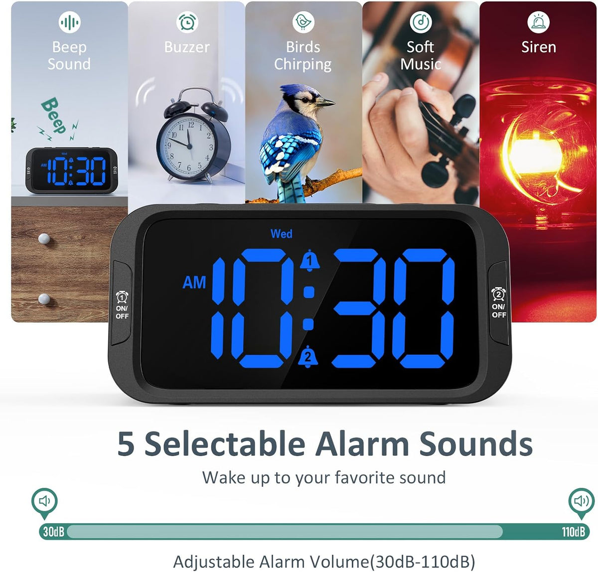 Digital Dual Alarm Clock for Bedroom with 0-100% Dimmable Display