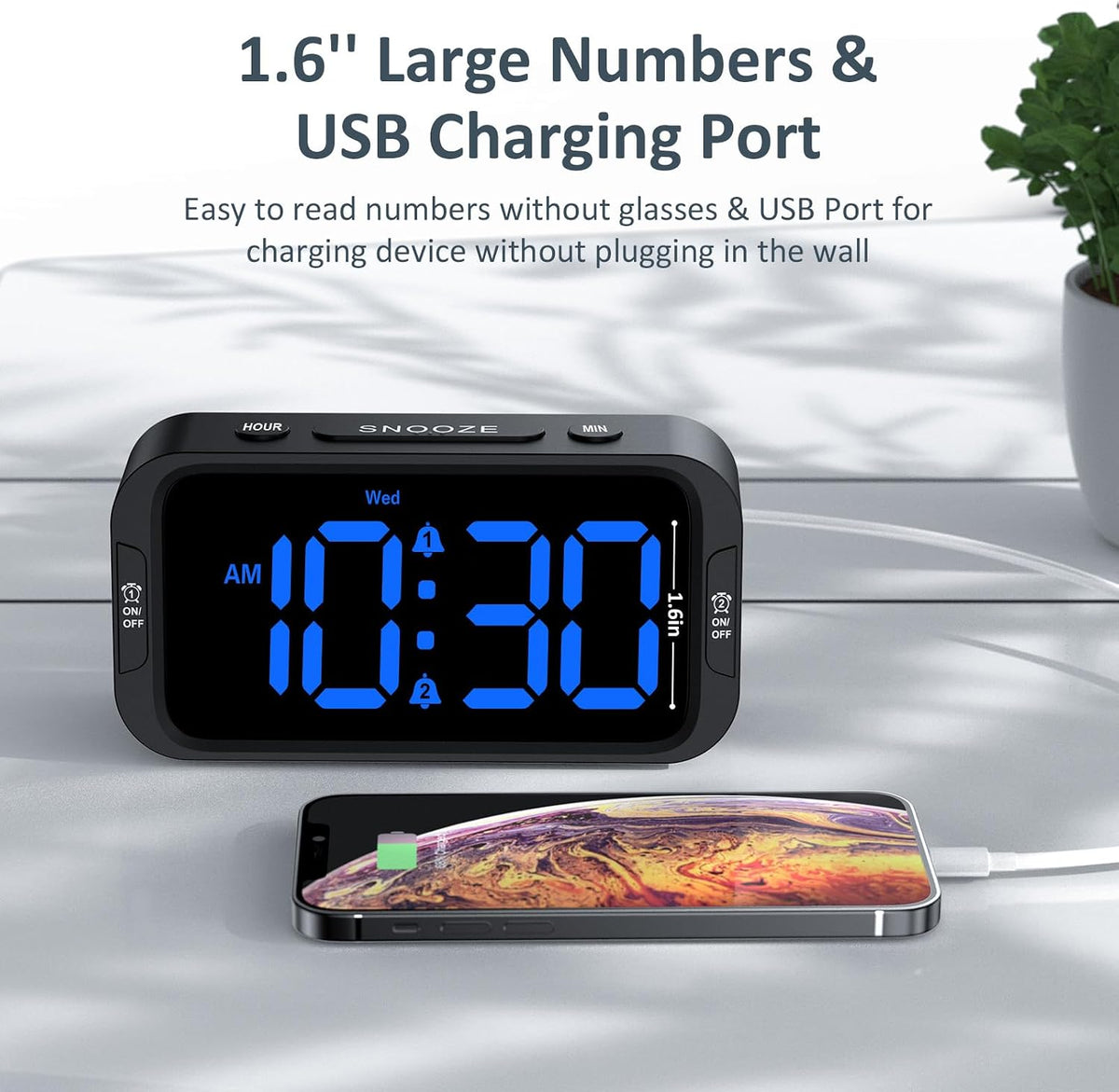Digital Dual Alarm Clock for Bedroom with 0-100% Dimmable Display
