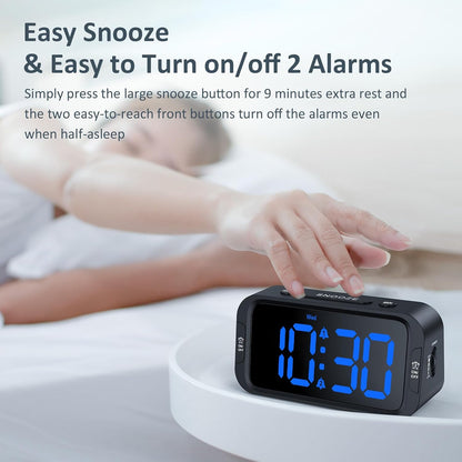 Digital Dual Alarm Clock for Bedroom with 0-100% Dimmable Display