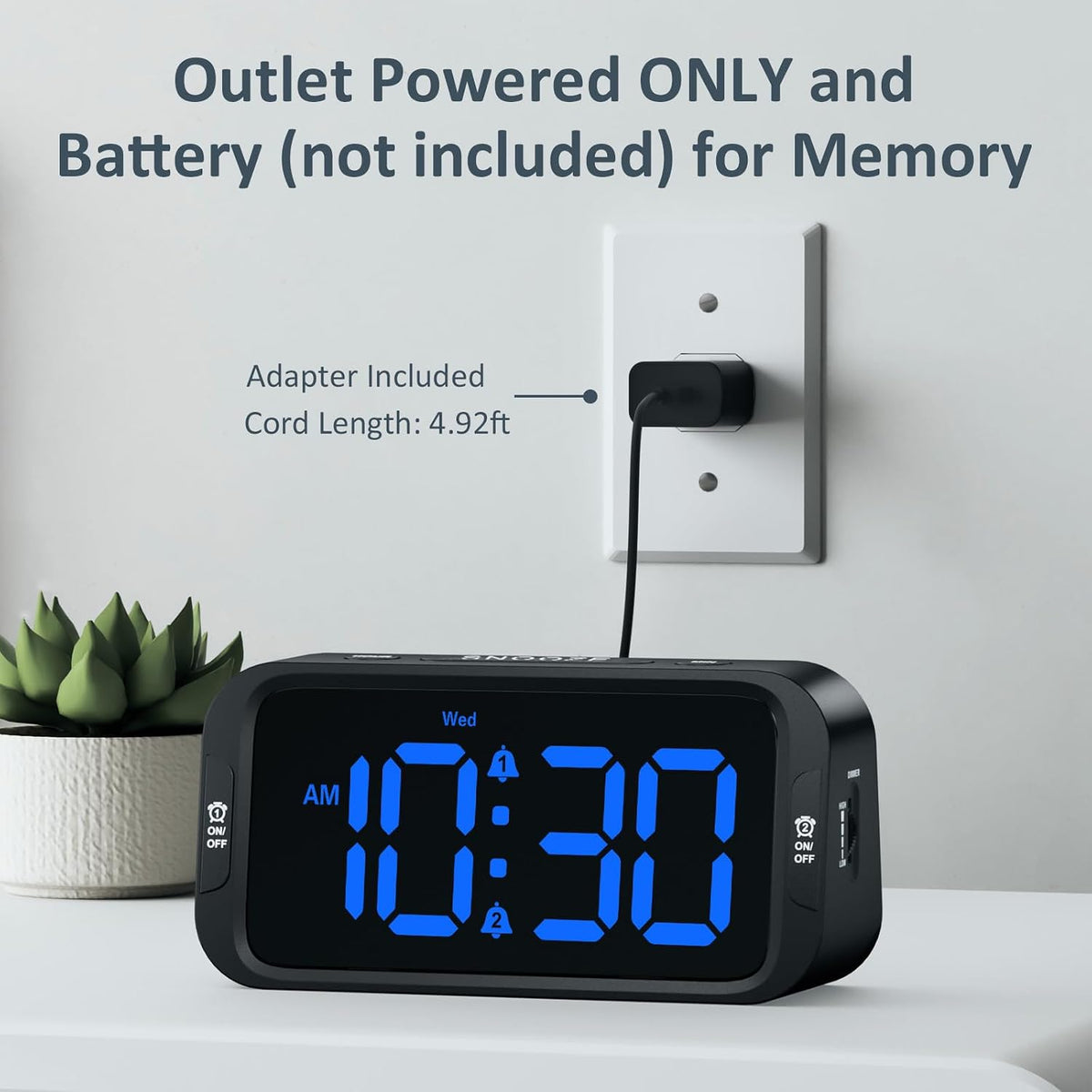 Digital Dual Alarm Clock for Bedroom with 0-100% Dimmable Display