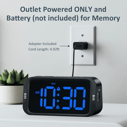 Digital Dual Alarm Clock for Bedroom with 0-100% Dimmable Display