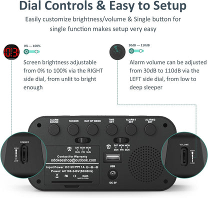 Digital Dual Alarm Clock for Bedroom with 0-100% Dimmable Display
