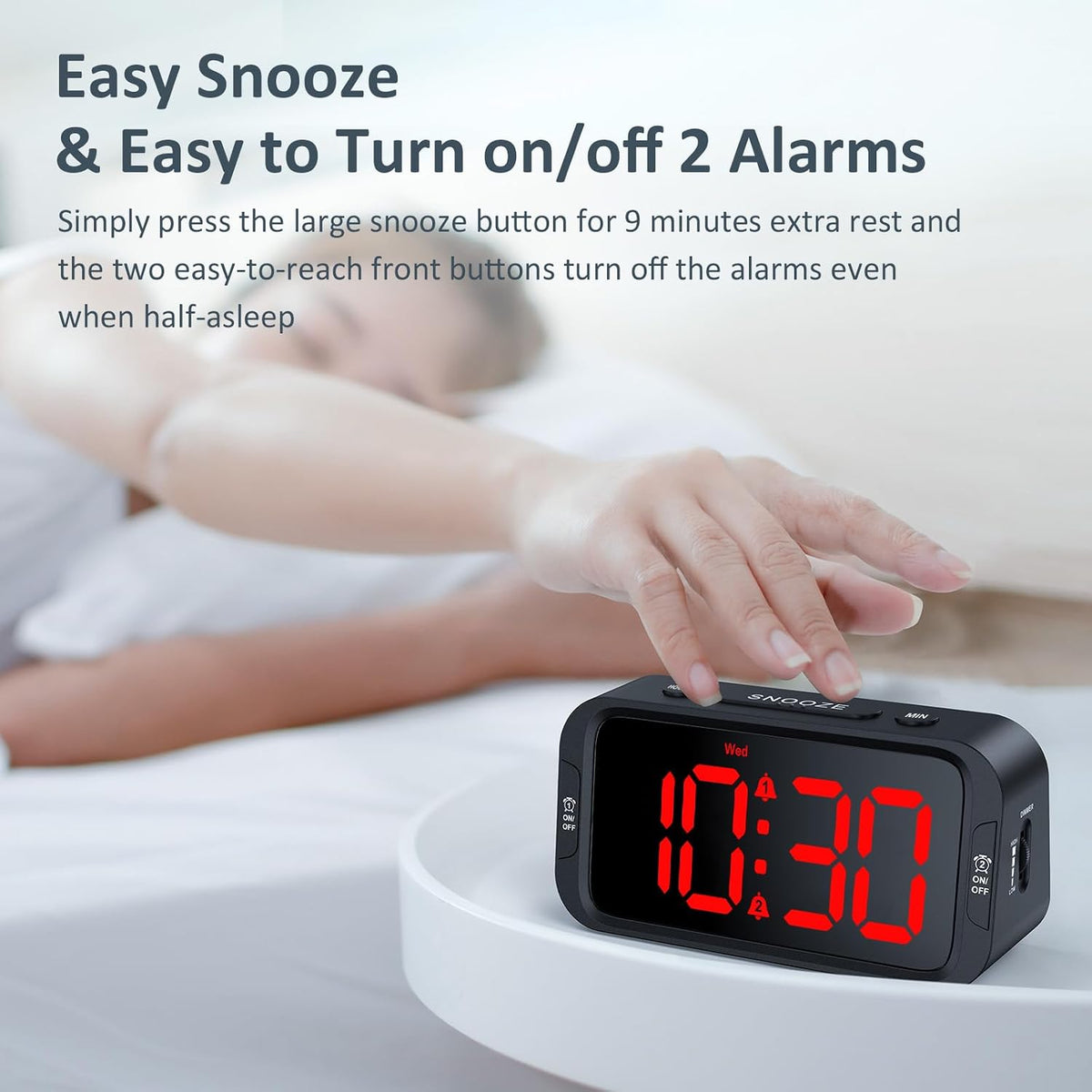 Digital Dual Alarm Clock for Bedroom with 0-100% Dimmable Display