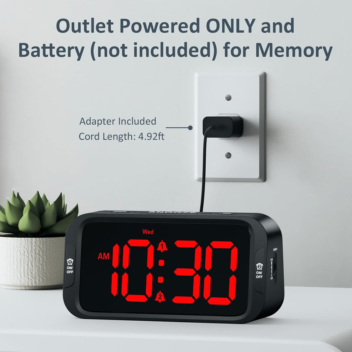 Digital Dual Alarm Clock for Bedroom with 0-100% Dimmable Display