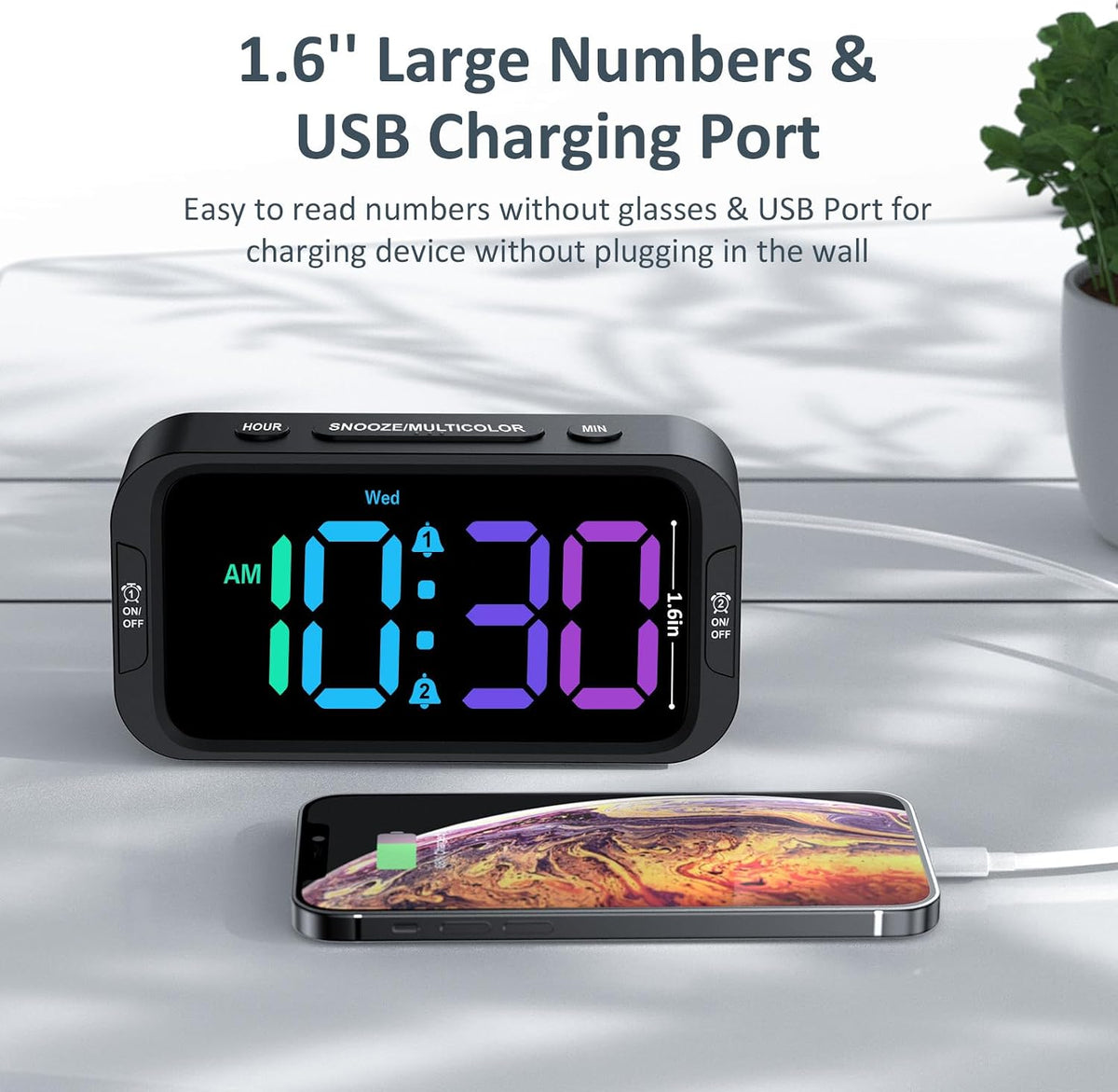 Digital Dual Alarm Clock for Bedroom with 0-100% Dimmable Display