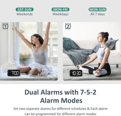 Digital Dual Alarm Clock for Bedroom with 0-100% Dimmable Display