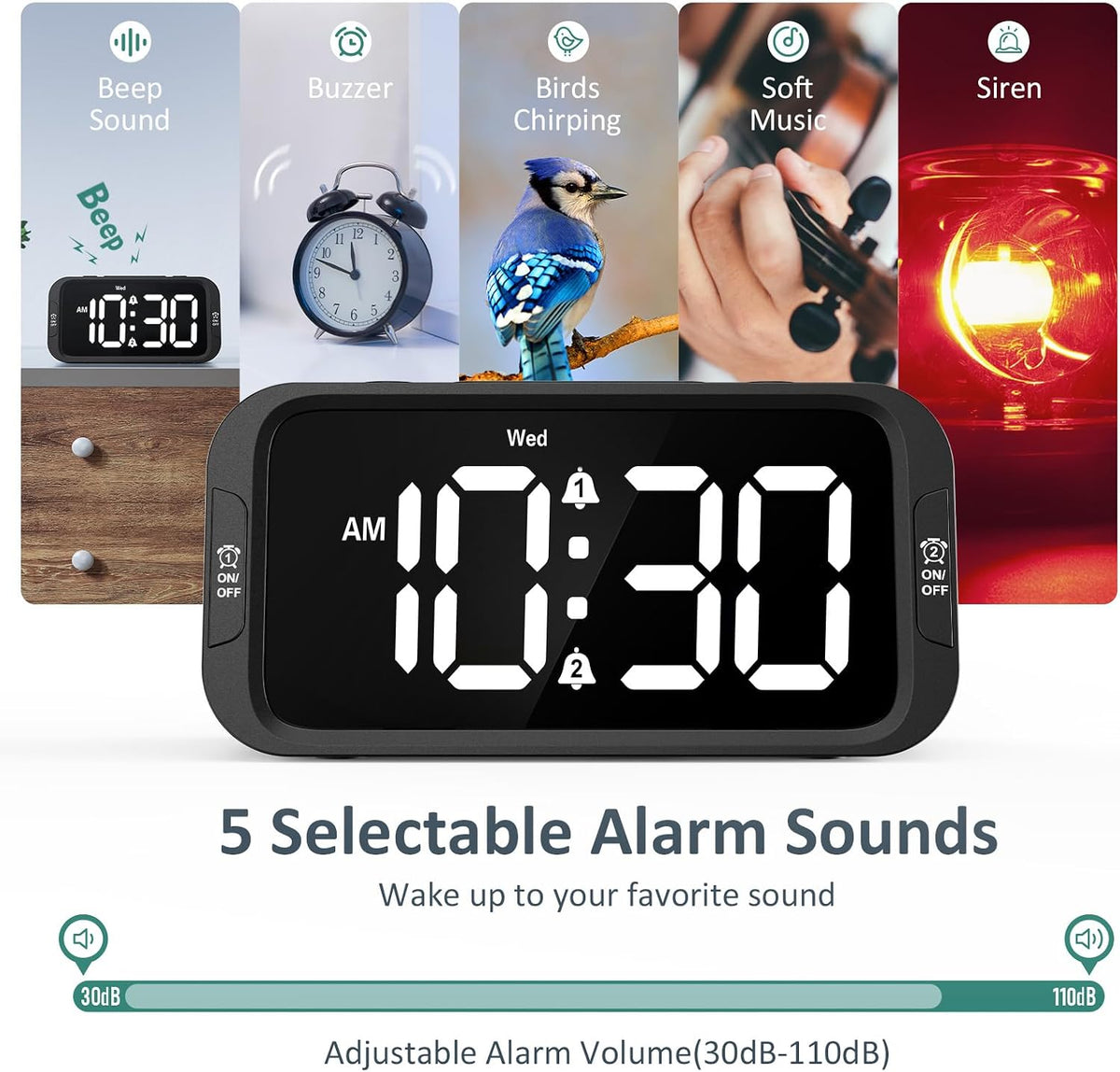 Digital Dual Alarm Clock for Bedroom with 0-100% Dimmable Display