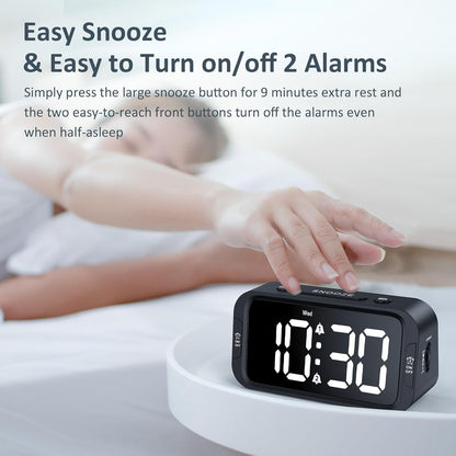 Digital Dual Alarm Clock for Bedroom with 0-100% Dimmable Display