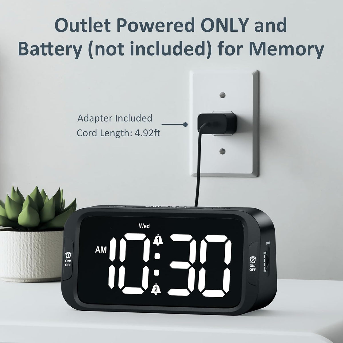 Digital Dual Alarm Clock for Bedroom with 0-100% Dimmable Display
