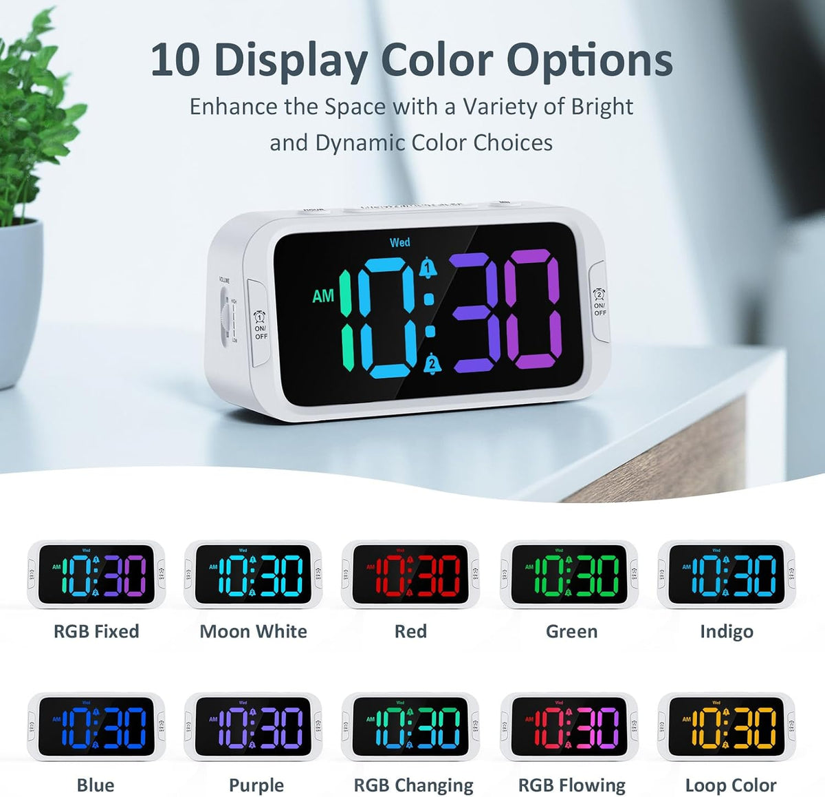 Digital Dual Alarm Clock for Bedroom with 0-100% Dimmable Display