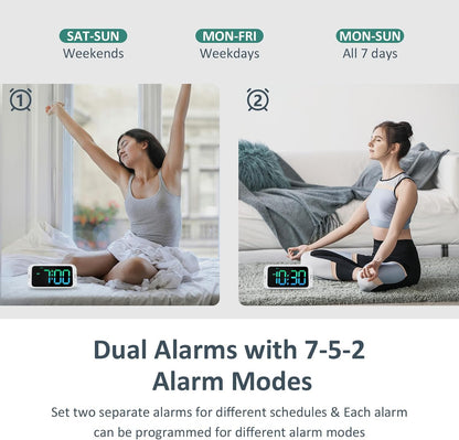 Digital Dual Alarm Clock for Bedroom with 0-100% Dimmable Display