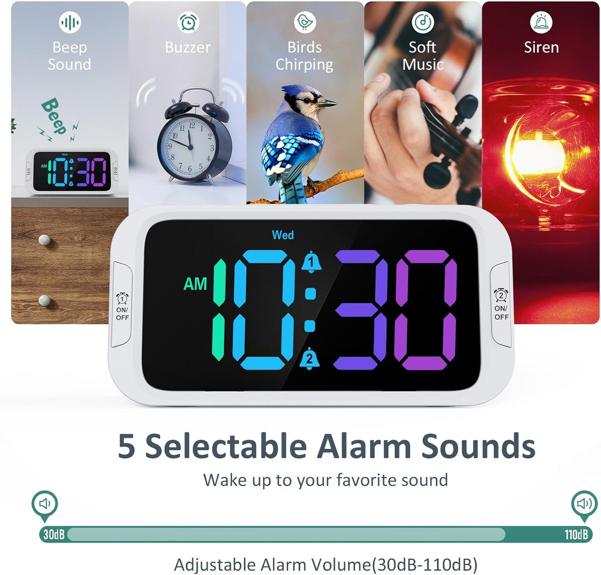 Digital Dual Alarm Clock for Bedroom with 0-100% Dimmable Display
