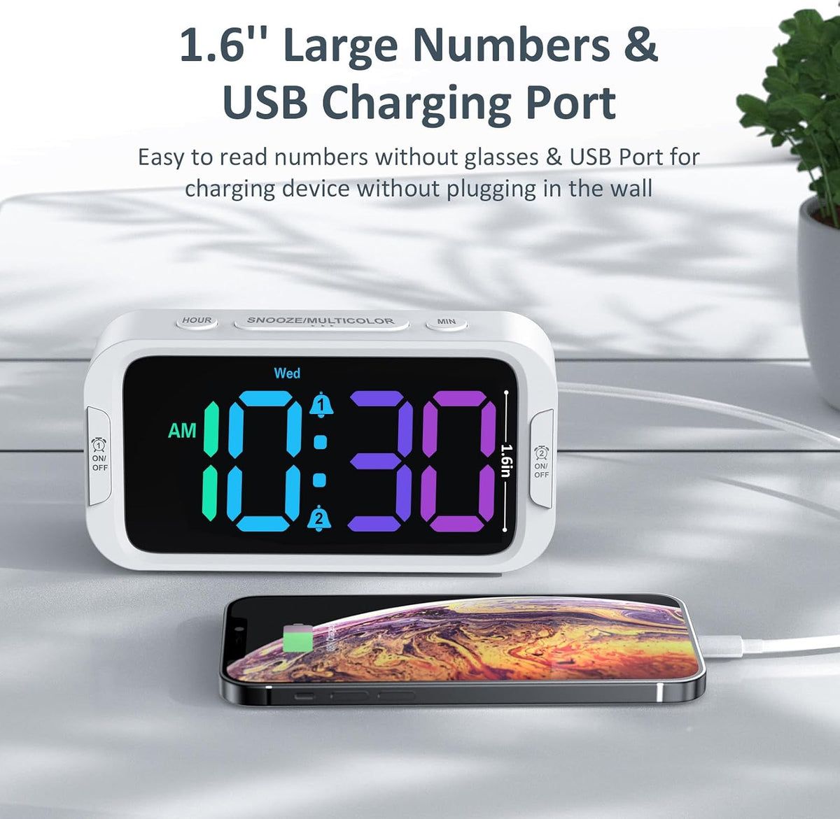 Digital Dual Alarm Clock for Bedroom with 0-100% Dimmable Display