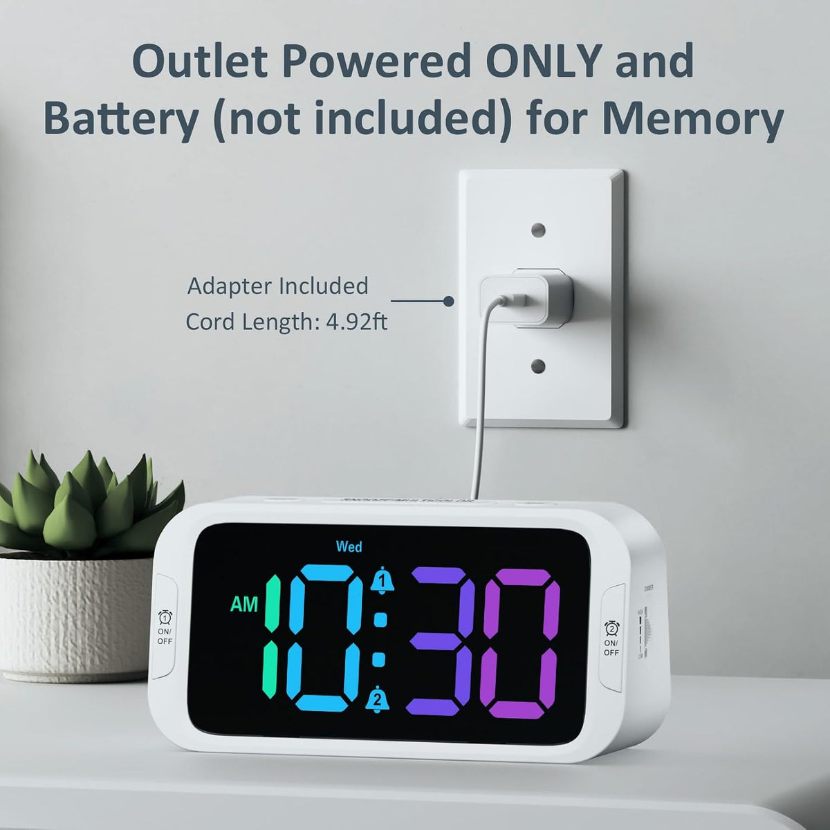 Digital Dual Alarm Clock for Bedroom with 0-100% Dimmable Display