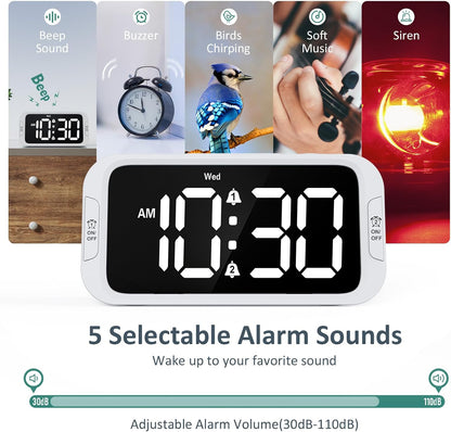 Digital Dual Alarm Clock for Bedroom with 0-100% Dimmable Display