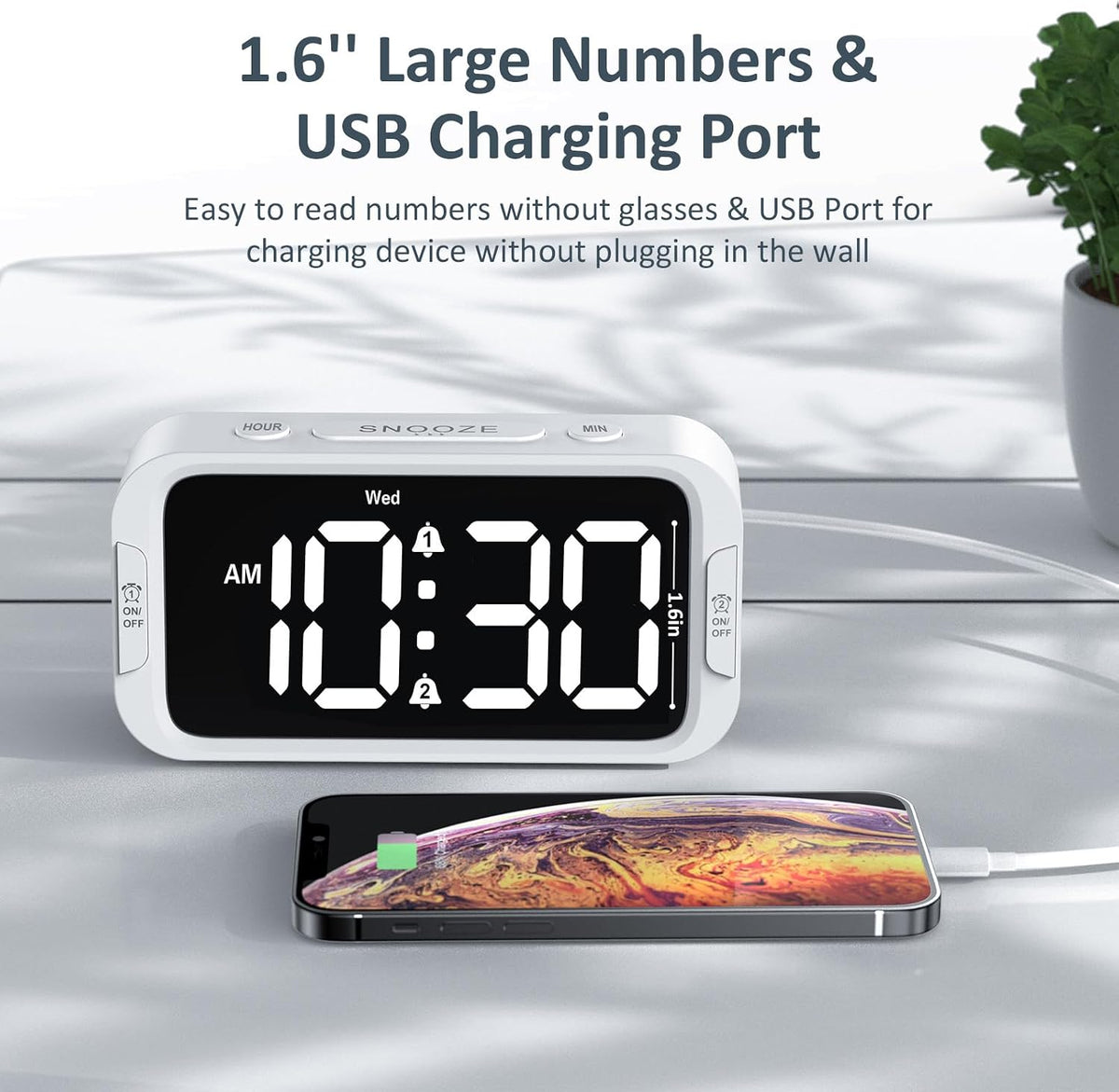 Digital Dual Alarm Clock for Bedroom with 0-100% Dimmable Display