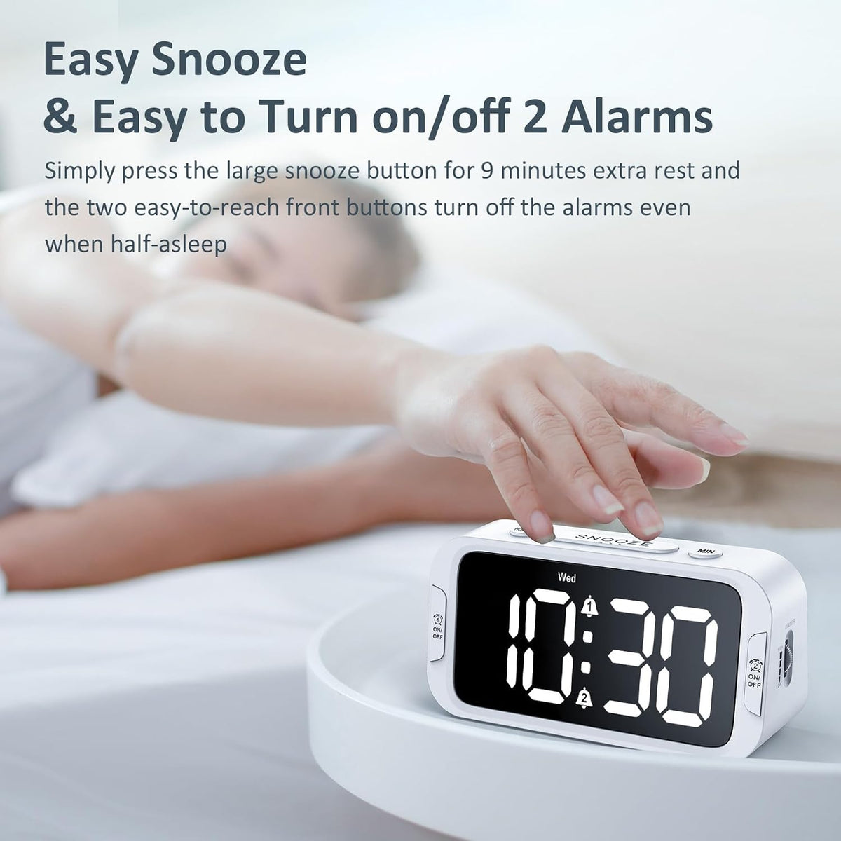 Digital Dual Alarm Clock for Bedroom with 0-100% Dimmable Display