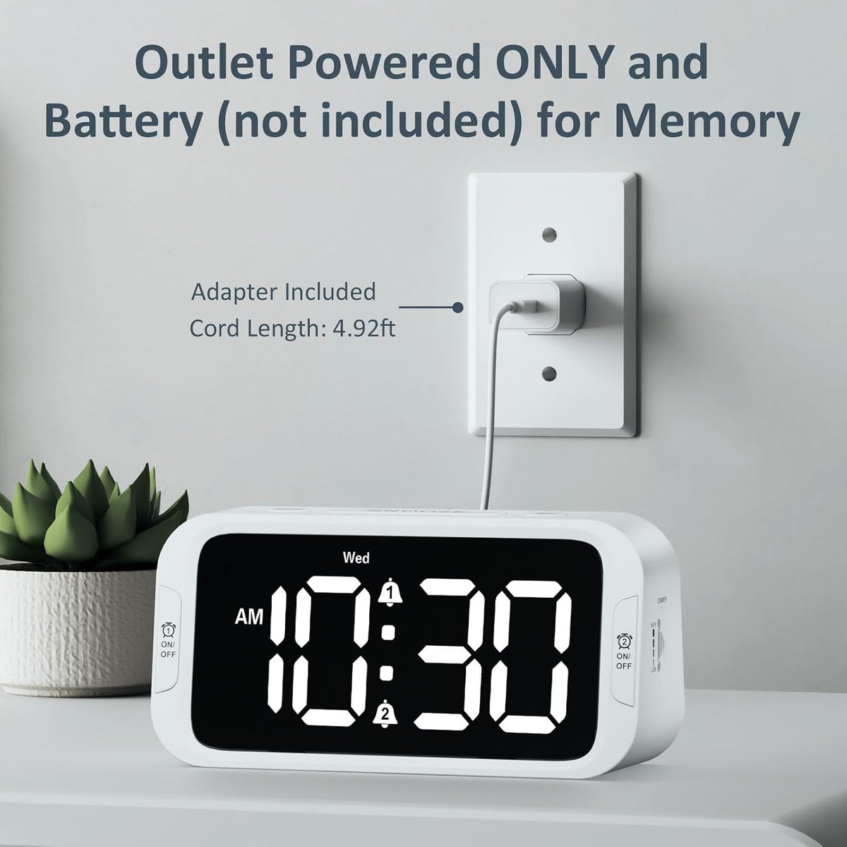 Digital Dual Alarm Clock for Bedroom with 0-100% Dimmable Display