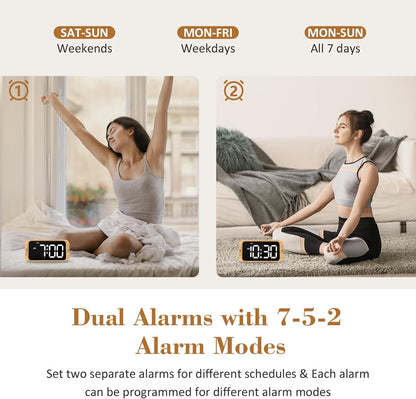 Digital Dual Alarm Clock for Bedroom with 0-100% Dimmable Display